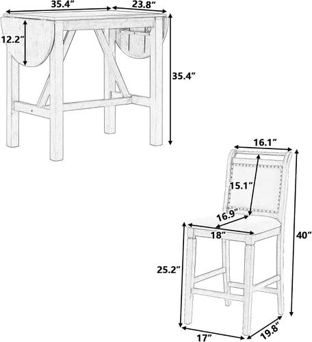 Vista 2 de RUNNA Juego de mesa de comedor de madera de 3 piezas con 2 sillas de comedor tapizadas para lugares pequeños (marrón #059)