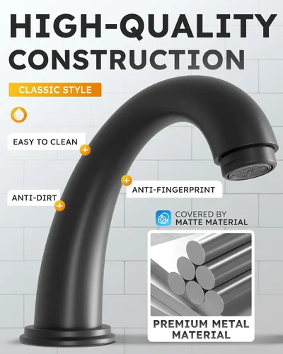 Vista 3 de WOWOW Grifo de Baño Extendido - 3 Orificios, Negro, Centro de 8 Pulgadas, Doble Manija, Arco Alto, Grifo de Lavabo con Ensamble de Drenaje Pop-Up