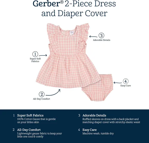 Vista 7 de Gerber Conjunto de 2 piezas de vestido y funda para pañales para niñas