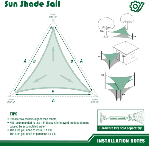 Vista 7 de Toldo Vela Triangular de Sombra 2'x2'x2' Toldo Resistente a los Rayos UV Cubierta para Patio Exterior Pérgola Patio Trasero Terraza Jardín Porche