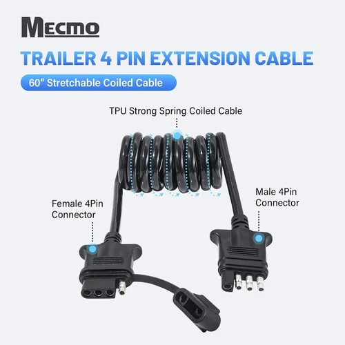Vista 2 de MECMO Cable de extensión de cable plano de 4 pines para remolque de 5 pies, conector de 4 vías para el lado del vehículo y el lado del remolque