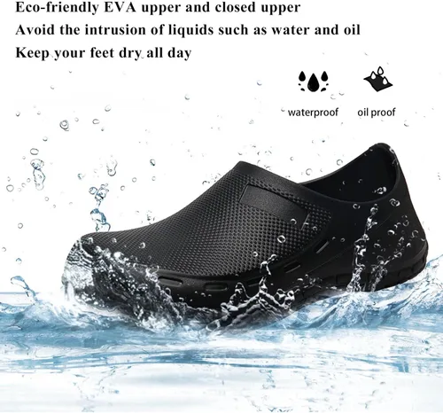 Vista 2 de Haifago Zapatos de chef antideslizantes para hombre, zuecos de trabajo de cocina resistentes al aceite, zapatos de servicio de alimentos
