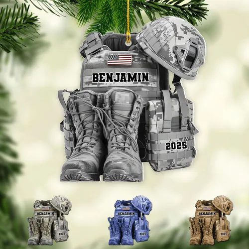 Vista 17 de Adornos de Navidad del ejército estadounidense, adorno de veterano para hombres y mujeres, adornos patrióticos para decoración de árbol de Navidad