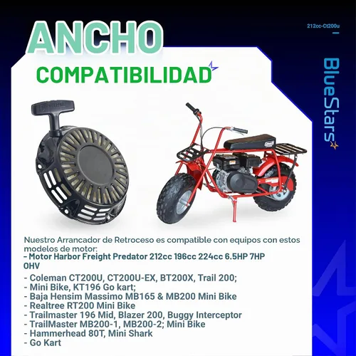 Vista 5 de BlueStars 212 Ct200u Arrancador de retroceso para Predator 212 196cc 212cc 224cc 6.5HP 7HP OHV Motor Coleman CT200U BT200X CT200U-EX KT196 Mini
