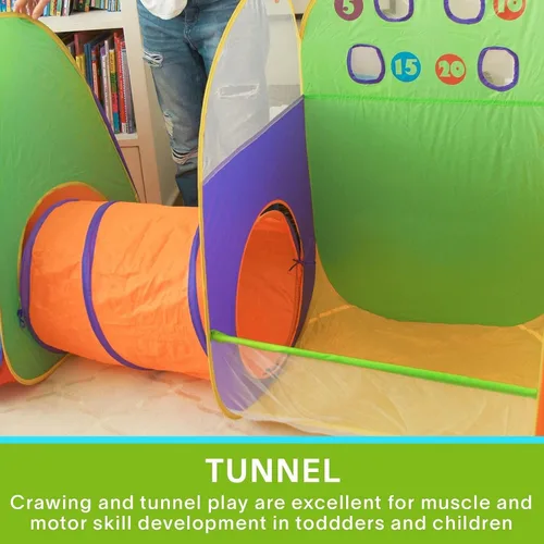 Vista 5 de Alvantor® Tienda de campaña para niños, divertido Toss It Game Zone 3 en 1, túnel de juego desplegable para interiores y exteriores, gran juego