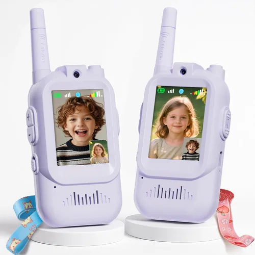 Vista 10 de Walkie Talkie para niños con video: paquete de 2 juguetes recargables para niños pequeños con cámara HD y cambiador de voz, juguetes de regalo