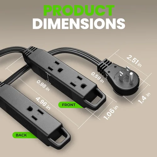 Vista 8 de GEARit Cable de extensión de enchufe plano giratorio de 360° de 3 pies, cable de alimentación de perfil bajo de 3 salidas, ahorro de espacio