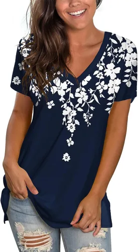 Vista 22 de Sipaya - Camiseta de mujer con cuello en V, básica, de ajuste suelto, manga corta, estilo casual