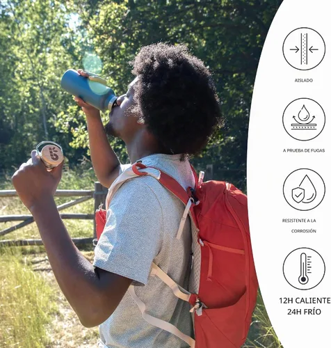 Vista 3 de Bambaw Botella de agua de acero inoxidable de 12 onzas, azul Egeo, 350 ml, de doble pared aislada, a prueba de fugas, apta para lavavajillas, sin