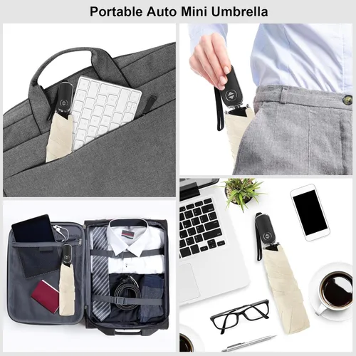 Vista 67 de LEAGERA Paraguas de viaje compacto para bolso, mango plano, impermeable para lluvia ligera