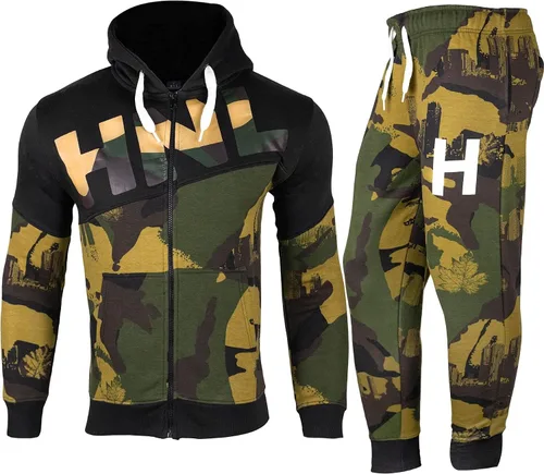 Vista 7 de A2Z Chándal para hombre a la moda con estampado completo HNL con panel de contraste atlético con capucha de forro polar con cremallera y pantalones