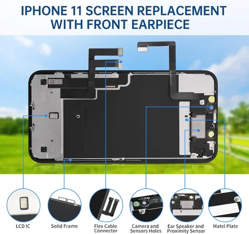 Vista 2 de Para iPhone 11 Reemplazo de pantalla con altavoz de oído y sensor de proximidad 6.1 "Pantalla LCD táctil 3D digitalizador Asamblea completa