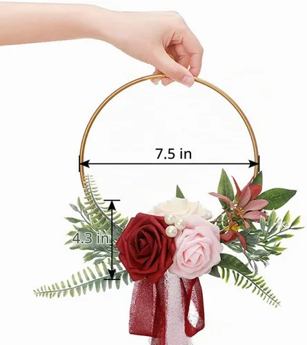 Vista 6 de Corona de aro floral de boda para damas de honor, guirnalda de mano de metal artificial para dama de honor con guirnalda de rosas y eucaliptos Azul
