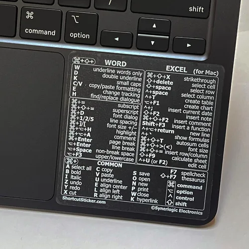 Vista 6 de Synerlogic Pegatina para hoja de trucos de accesos directos de Word y Excel para Mac Adhesivos de acceso directo de teclado de referencia rápida