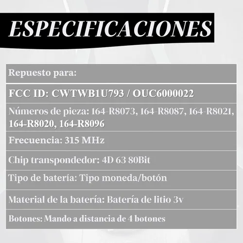 Vista 5 de Llavero de Repuesto Compatible con CWTWB1U793 Ford Explorer 2001-2015 Mustang 2005-2014 Expedition 2003-2017 Edge Focus Lincoln Mercury Sable