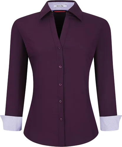 Vista 31 de Esabel.C Camisas de manga larga con botones para mujer, ajuste regular, blusa de trabajo elástica