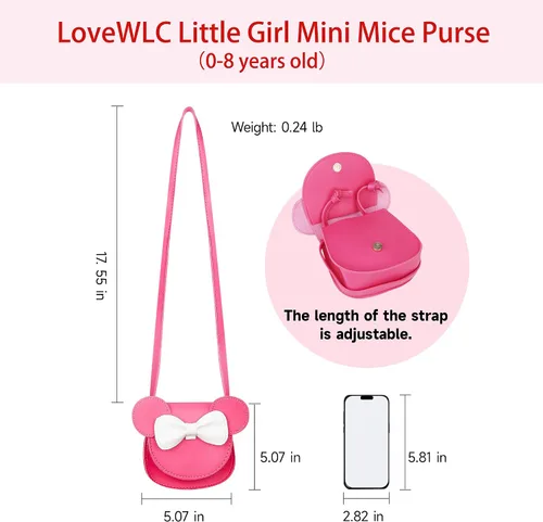 Vista 4 de LoveWLC Cartoon Little Mouse Ear Bow Kids Crossbody Purse,Adorable Mouse Purse