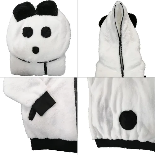 Vista 6 de Fronage Sudadera con capucha de panda para mujer, forro polar mullido, linda camiseta con cremallera y orejas