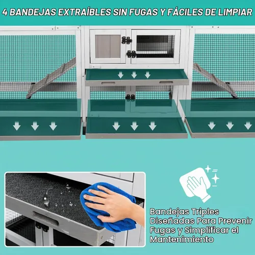 Vista 5 de Ketive - Conejera de 2 niveles con ruedas de 93 pulgadas de largo, jaula para animales pequeños