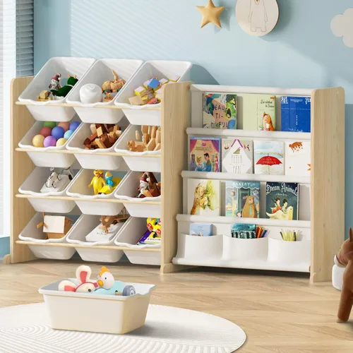 Vista 9 de EXPERLAM Organizador de Almacenamiento de Juguetes para Niños - Almacenamiento de Juguetes con Estantería, Organizador de Juguetes con 12