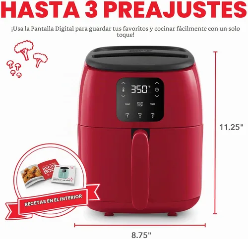 Vista 6 de Dash Tasti-Crisp - Freidora de aire digital, 2.6 cuartos de galón, color rojo