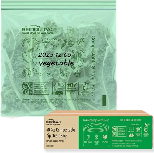 Vista 11 de BEIDOU-PAC Bolsas compostables para congelador de almacenamiento de alimentos, 50 unidades, 2 mil, 10.5 x 10.7 pulgadas, frescura, fácil de abrir