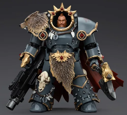 Vista 6 de JOYTOY 1/18 Warhammer 40,000 Figura de acción Space Wolves Hvarl Colección Red-Blade Modelo Regalo de cumpleaños Jt00140