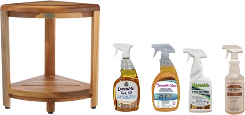 Vista 12 de EcoDecors Banco de ducha de teca SnazzyCorner® de 18" totalmente ensamblado, taburete de ducha de esquina, con estante, más botella de spray