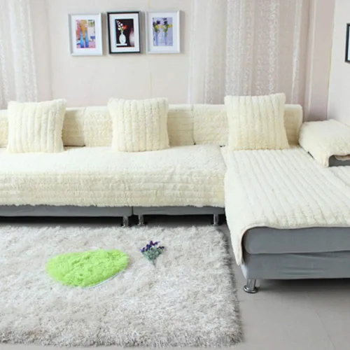 Vista 2 de SVIO-SOFACOVER Alfombrillas antideslizantes para sofá, de piel sintética, color blanco crema y blanco, fundas para sofá, muebles para el hogar, una