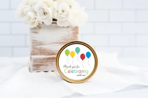 Vista 5 de Pegatinas de recuerdo temáticas de globos de cumpleaños redondas de 2 pulgadas - Juego de 40 etiquetas redondas para baby shower, cumpleaños