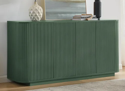 Vista 15 de LKTART Aparador de 64 pulgadas con almacenamiento, armario de almacenamiento de madera acanalada, aparador Credenza con estantes ajustables, resorte