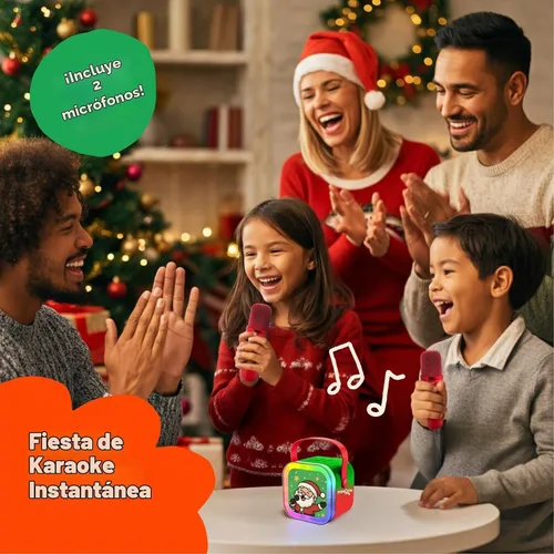 Vista 2 de Move2Play, Máquina de karaoke de Navidad Banda sonora festiva y efectos de voz Incluye 2 micrófonos Reproductor de música inalámbrico