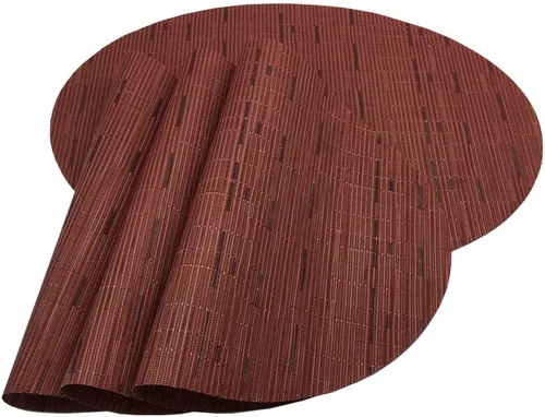 Vista 13 de Juego de 4 manteles individuales de vinilo tejido ovalado de bambú de imitación rojo A, resistentes al calor, lavables para mesa de cocina