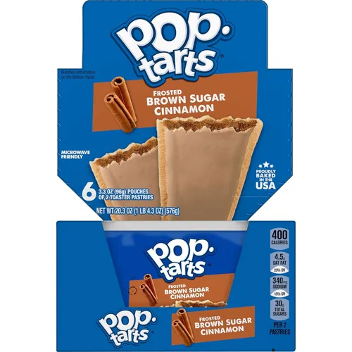 Vista 5 de Pop-Tarts Pasteles tostadores, alimentos para el desayuno, aperitivos para niños, azúcar moreno esmerilado canela (144 tartas)