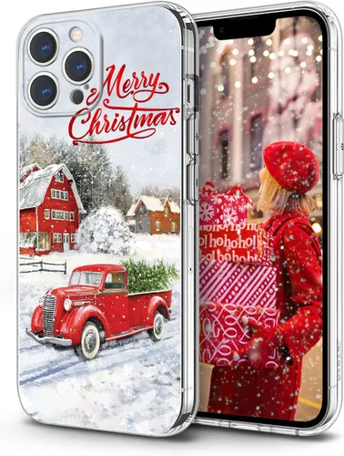 Vista 11 de Newseego Funda de Navidad para iPhone 13, Serie Linda a Prueba de Golpes Anti-Amarillo PC Duro + Parachoques TPU Cubierta Protectora para Mujeres