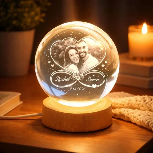 Vista 12 de Pofily Pareja besándose bajo la luz de la luna, Fase lunar personalizada por fecha, luz nocturna LED de bola de cristal personalizada, regalo