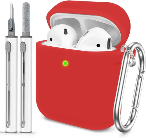 Vista 27 de Funda Protectora para AirPods 1/2, viene con kit de limpieza, funda protectora de silicona suave con hebilla, compatible con estuche de carga