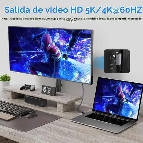Vista 5 de Cable USB C de 90 grados de 1 pie, cable de datos corto USBC a USBC 3.2 Gris