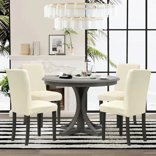 Vista 2 de Sufdari Juego de 4 fundas para sillas de comedor, color beige, antideslizantes, de elastano, elásticas, para comedor, hotel (Grande)
