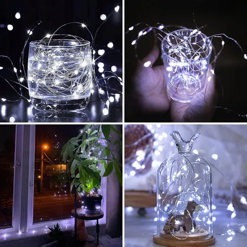Vista 4 de BOSSERN - Guirnalda de luces de Navidad a batería, con control remoto, 60 LED, 8 modos, regulable, con temporizador y función de memoria Blanco