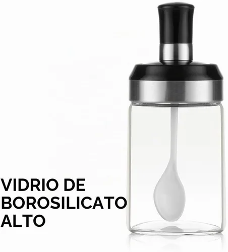 Vista 2 de BOILING POINT Tarro de salsa para azúcar, cuchara combinada con tapa, recipientes para almacenar condimentos, sal y azúcar para cocina