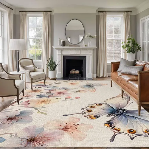 Vista 13 de Small Area Rugs 2x3 Ft, Spring Flowers Non-Slip Area Rugs for Living Room Bedroom Entryway, Watercolor Botanical Floral Butterfly Washable Carpet