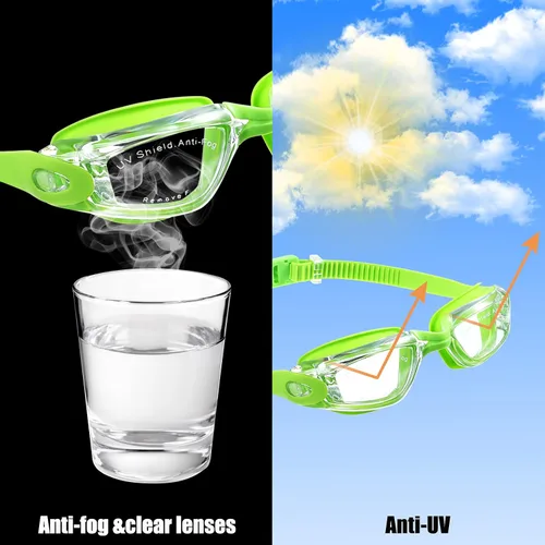 Vista 4 de Paquete de 6 gafas de natación antivaho con marco de silicona suave sin fugas, gafas de natación anti UV con 6 clips para la nariz, 6 tapones