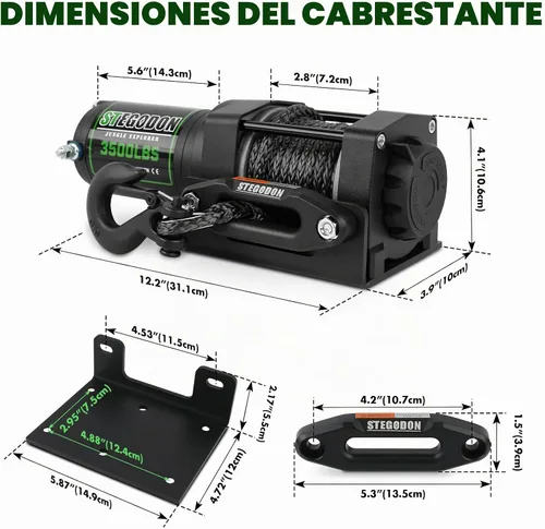 Vista 2 de Cabrestante eléctrico ATV UTV de 3500 libras, cabrestante eléctrico impermeable de 12 V, cabrestante eléctrico con control remoto con cable