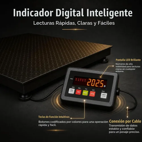 Vista 5 de Báscula industrial de suelo de 48 x 48 pulgadas, báscula de palé precisa de 10000 libras x 1 libra con indicador digital inteligente, báscula