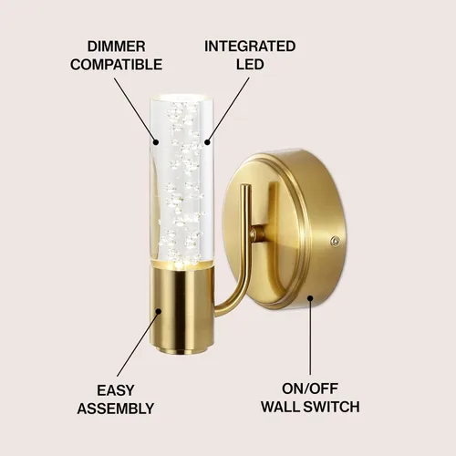 Vista 3 de JONATHAN Y Lámpara LED moderna integrada de latón de 5.5 pulgadas para baño, pantalla acrílica de burbujas transparentes, luz Art Deco minimalista