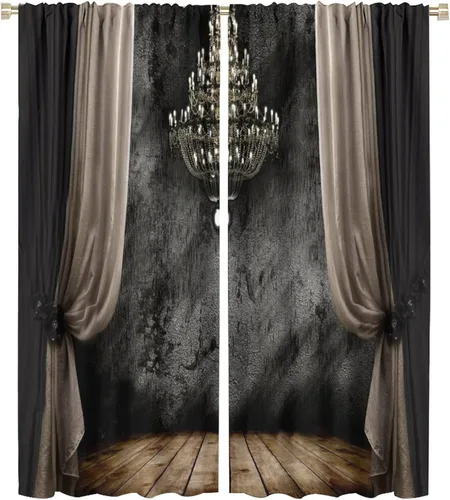 Vista 40 de Cortinas opacas góticas, diseño de calavera de terror de palacio retro, fondo de rosas rojas, sala de estar, dormitorio, cocina, cortinas de ventana