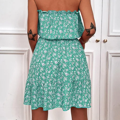Vista 5 de Vestido vintage de línea A con estampado floral y hombros descubiertos para mujer