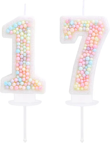 Vista 13 de Vela de Cumpleaños Número 0 Macarrón con Purpurina 3D Número 0 Vela Adorno para Pastel para Cumpleaños Boda Aniversario Fiesta Temática Dulce Pastel