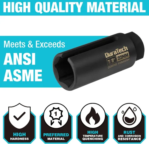 Vista 5 de DURATECH Juego de llaves de vaso del sensor de oxígeno O2 de 3/8" x 7/8" (22mm), herramienta de extracción del sensor de oxígeno de acero